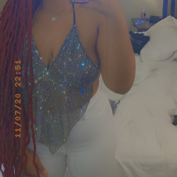 Sparkly bralette top. Tie at neck and back. Worn once. - Picture 1 of 13